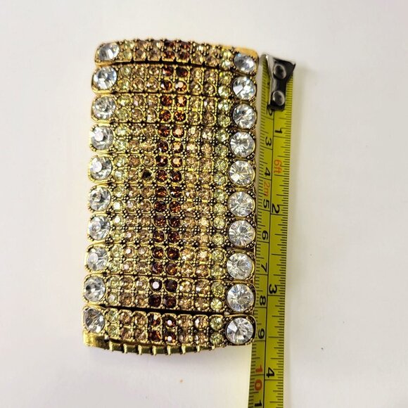 Shimmering Clear Rhinestone Sparkly Gold Tone Formal Thick Bracelet - Picture 7 of 13